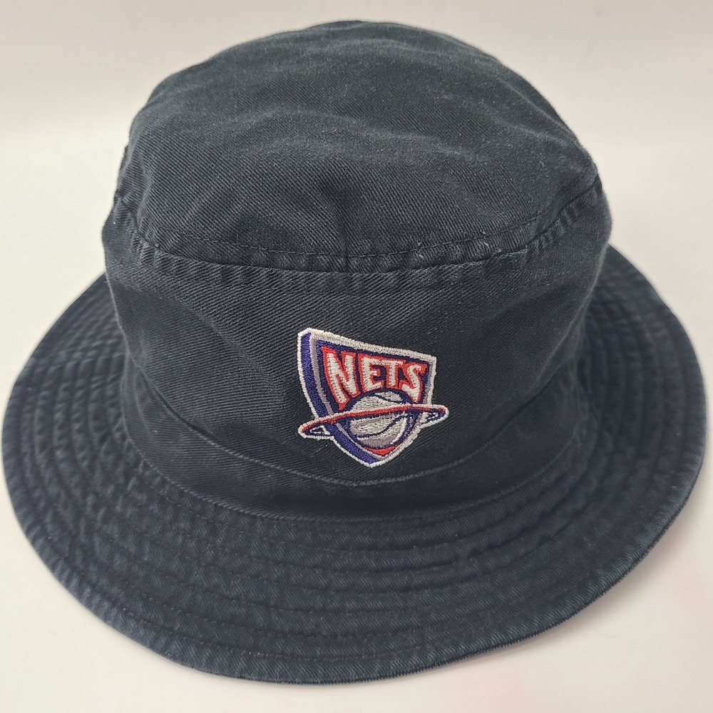Vintage New Jersey Nets Hat Size L Bucket Hat Black NBA Basketball Sample Men